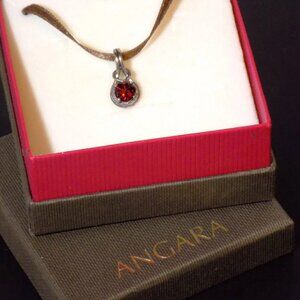 New in Box Angara 925 Sterling Silver Round 1 Carat Garnet Knot Pendant